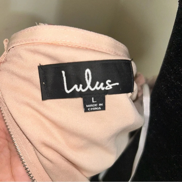 Lulu’s What a Frill Blush and Gold Embroidered Strapless Mini Dress - Picture 8 of 8